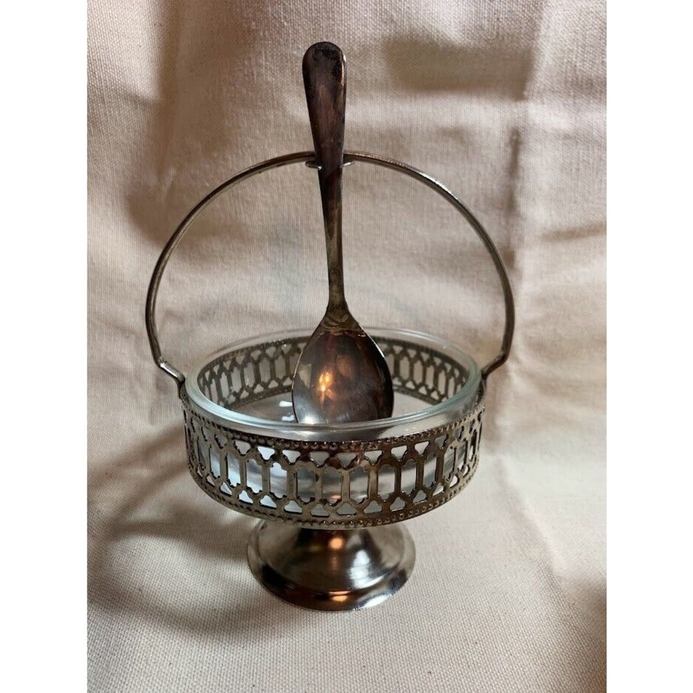 Vintage Sheffield Relish/Sugar Dish with Silver Plated Spoon